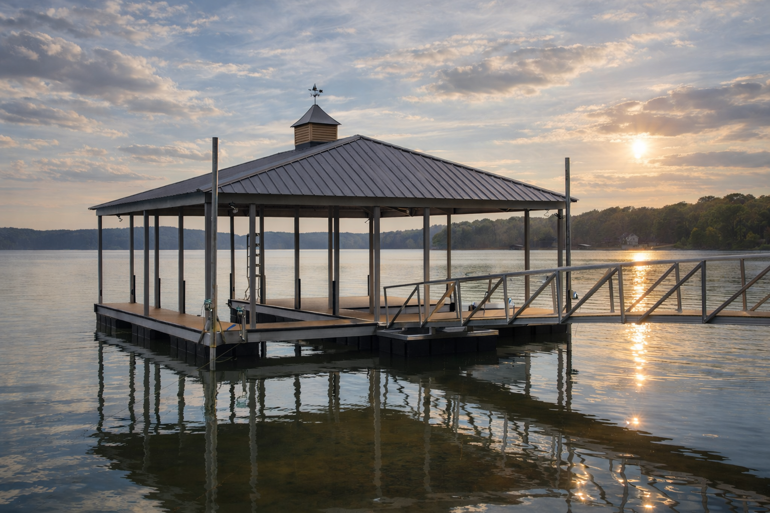 Custom Boat Dock with Gable Roof on Lake Lanier